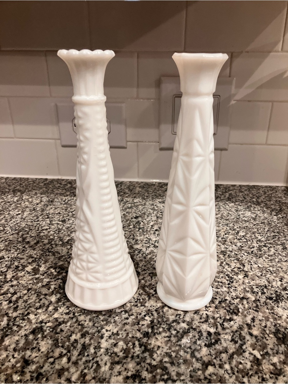 2 White Milk Glass Bud Vases Classic Home Accent